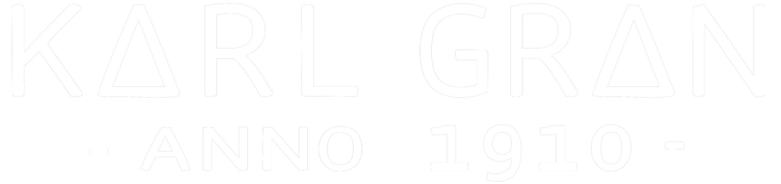 Logga för varumärket Karl Gran i vit färg.